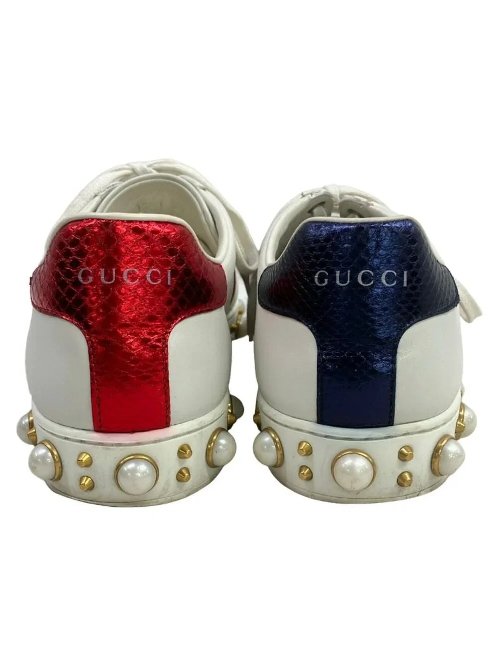 Gucci Sneakers 39 White Bordeaux Navy Studs Pearl Leather